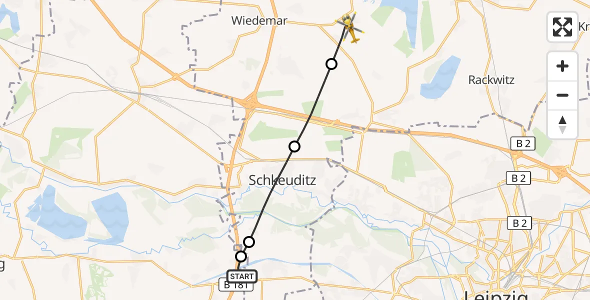 Flugroute Rettungshubschrauber ADAC Air Rescue Station Leipzig/Schkeuditz-Dölzig Hubschrauberlandeplatz (Christoph 61) - Wiedemar, 18 Juli 2026, 06:07