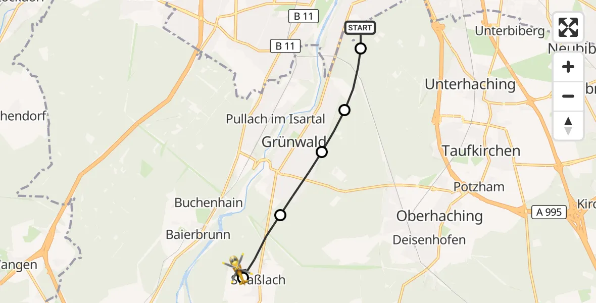 Flugroute Rettungshubschrauber ADAC Air Rescue Center Hubschrauberlandeplatz (Christoph 1) - Straßlach-Dingharting, 18 Juli 2026, 06:10
