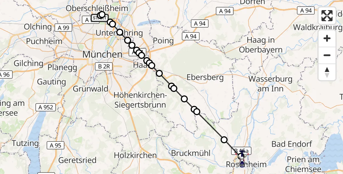 Flugroute Polizeihubschrauber Oberschleißheim - Rosenheim, 18 Juli 2026, 06:28