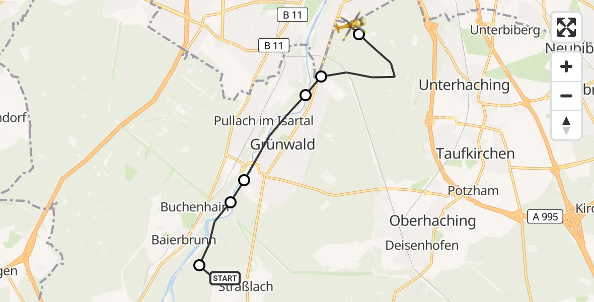 Flugroute Rettungshubschrauber Straßlach-Dingharting - ADAC Air Rescue Center Hubschrauberlandeplatz (Christoph 1), 18 Juli 2026, 06:42