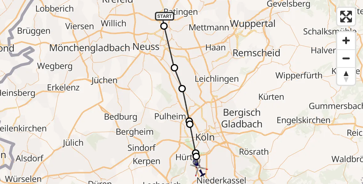 Flugroute Polizeihubschrauber Düsseldorf Flughafen - Köln, 18 Juli 2026, 06:56