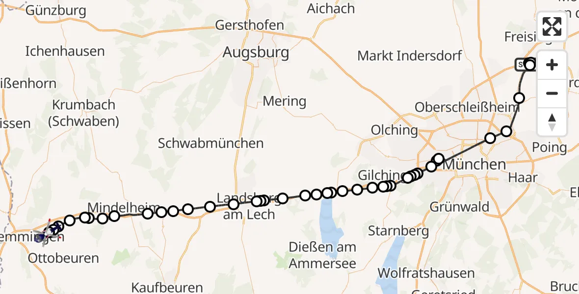 Flugroute Polizeihubschrauber München Flughafen - Memmingen Allgau Flughafen, 18 Juli 2026, 07:07