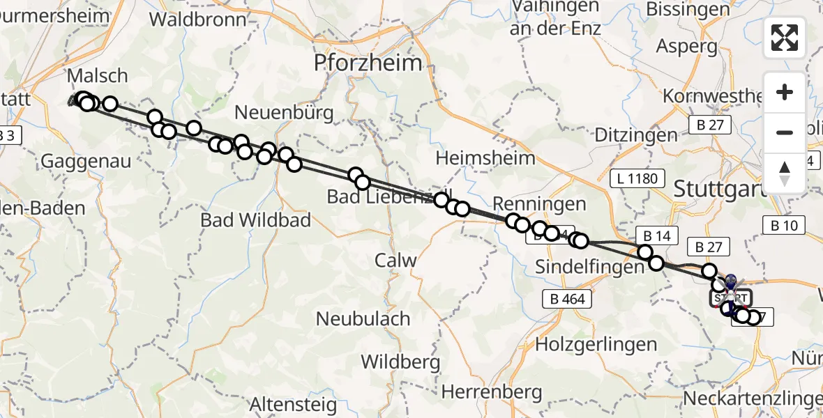 Flugroute Polizeihubschrauber Flughafen Stuttgart - Flughafen Stuttgart, 18 Juli 2026, 07:26