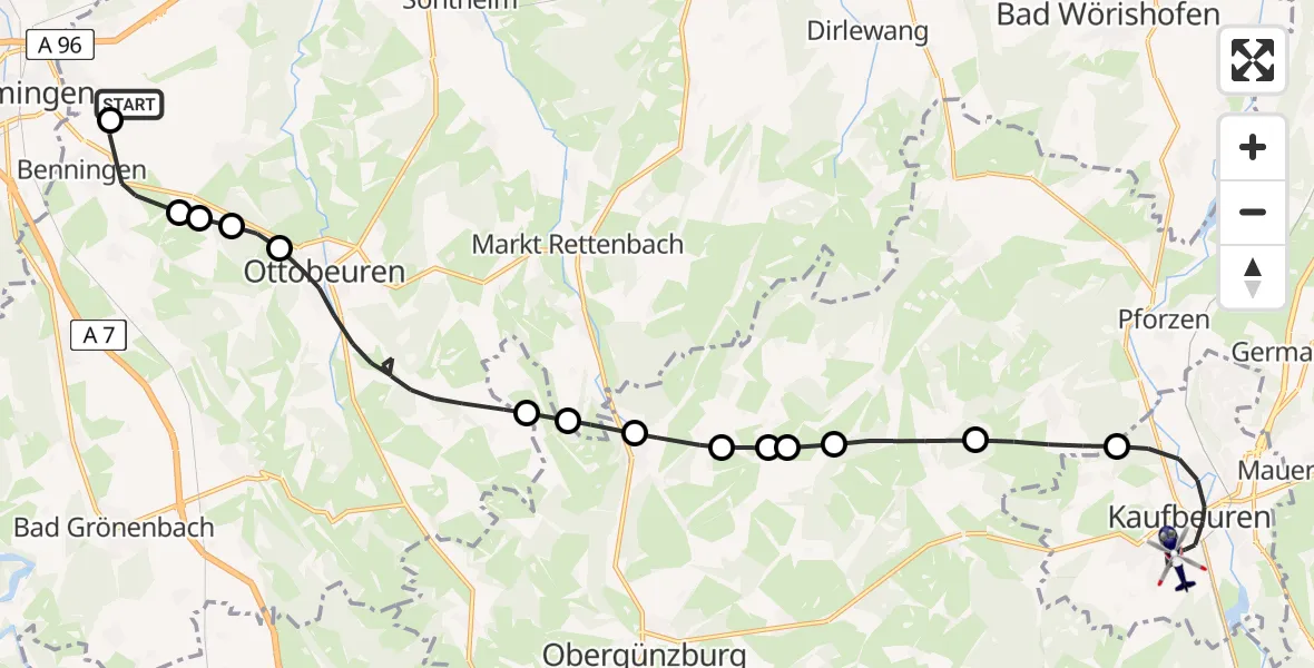 Flugroute Polizeihubschrauber Memmingen Allgau Flughafen - Kaufbeuren, 18 Juli 2026, 08:18
