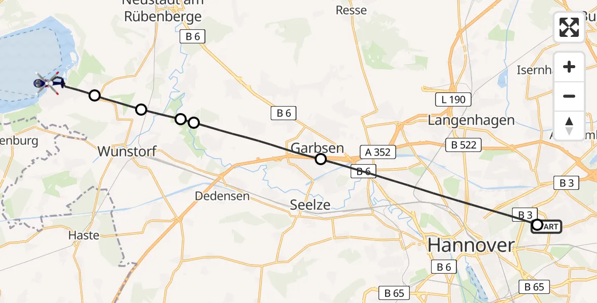 Flugroute Polizeihubschrauber Hannover Luftrettung Hubschrauberlandeplatz (Christoph 4) - Wunstorf, 18 Juli 2026, 08:33