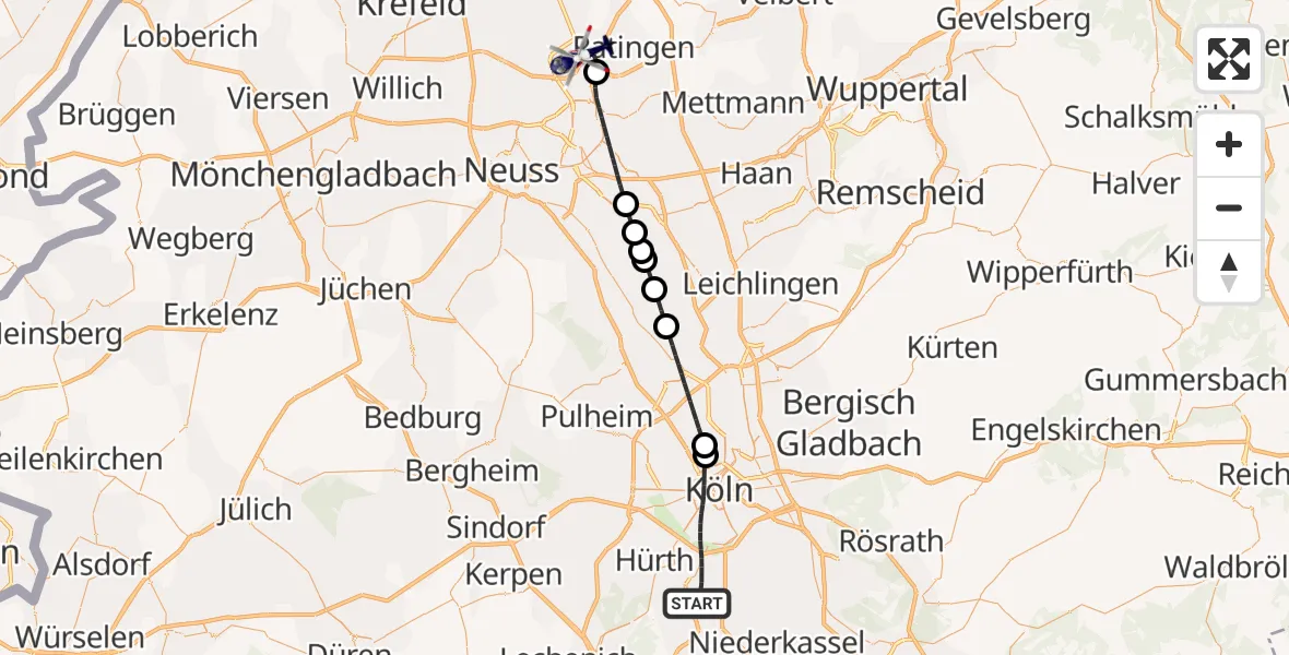 Flugroute Polizeihubschrauber Köln - Düsseldorf Flughafen, 18 Juli 2026, 08:35