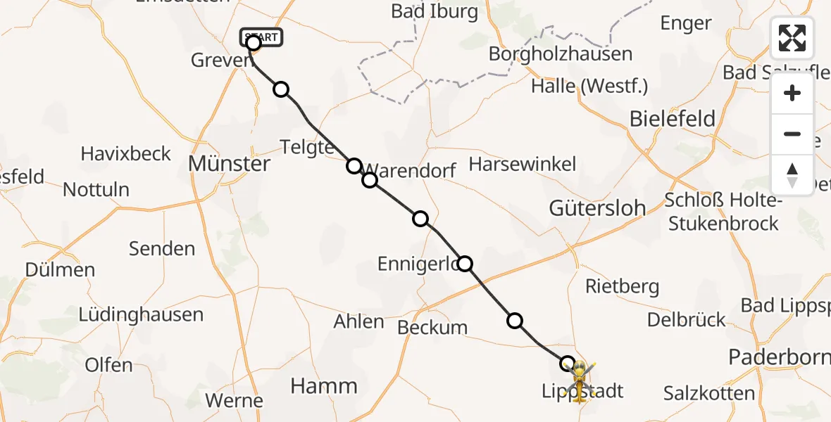 Flugroute Ambulanzhubschrauber Christoph  Westfalen-ADAC - Lippstadt, 18 Juli 2026, 08:49