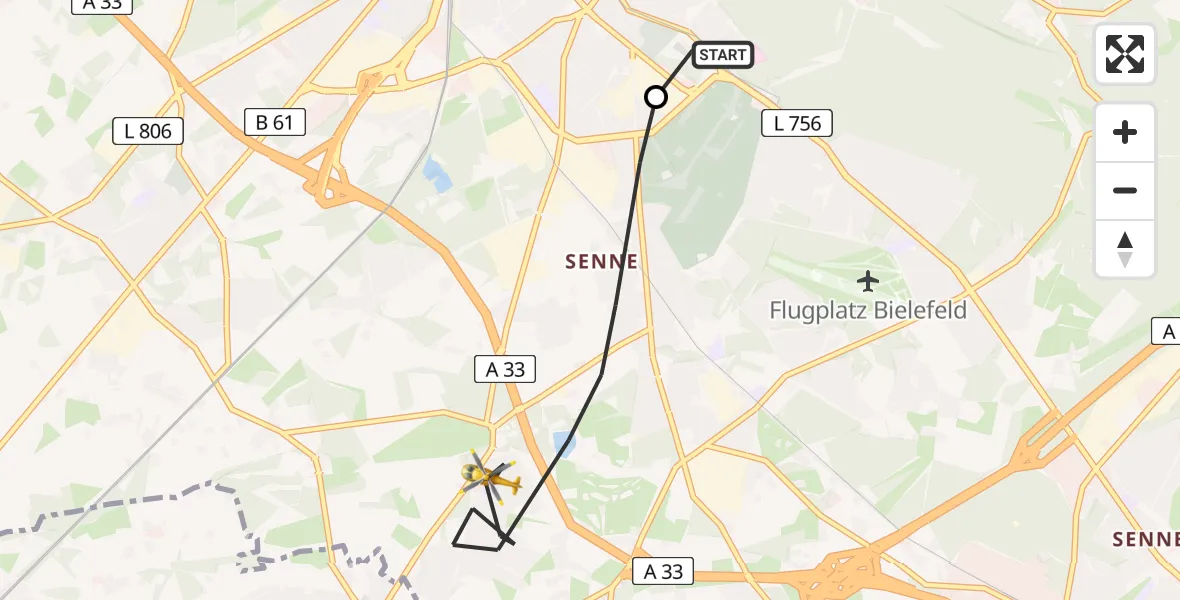 Flugroute Rettungshubschrauber Luftrettungszentrum Bielefeld - Bielefeld, 18 Juli 2026, 08:58