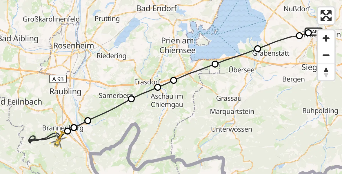 Flugroute Rettungshubschrauber Traunstein Hospital - Brannenburg, 18 Juli 2026, 09:02
