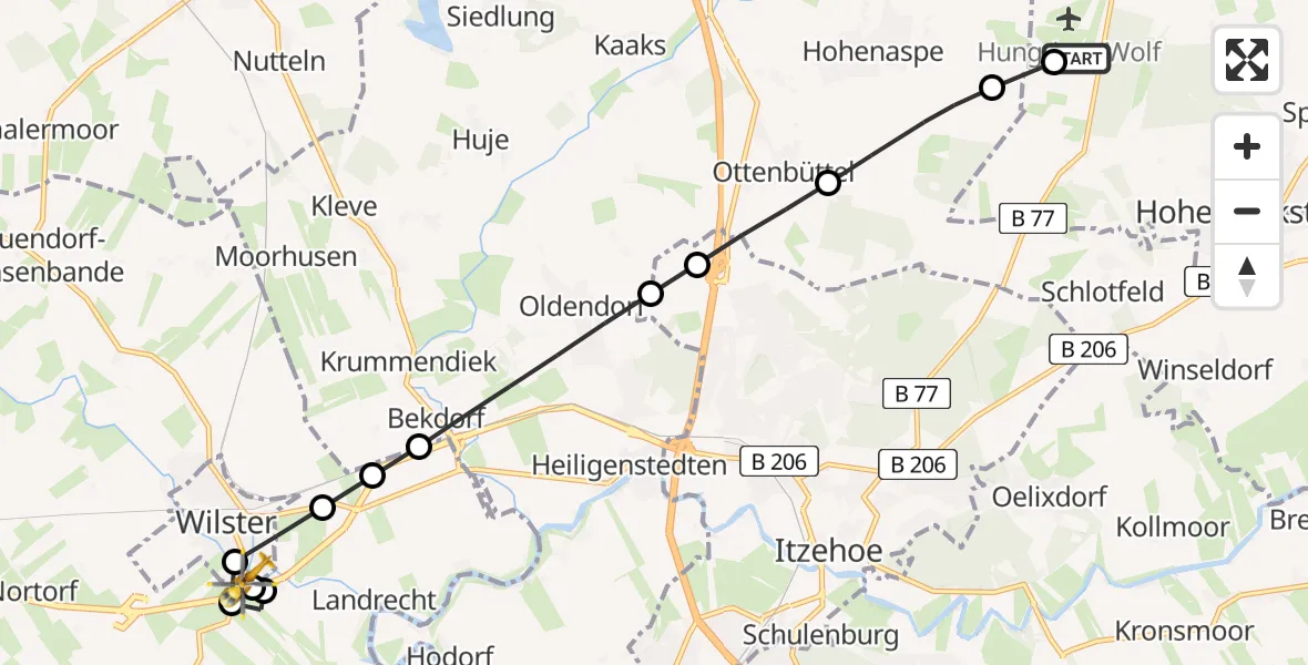 Flugroute Rettungshubschrauber Itzehoe Hungriger Wolf Flugplatz - Dammfleth, 18 Juli 2026, 09:04