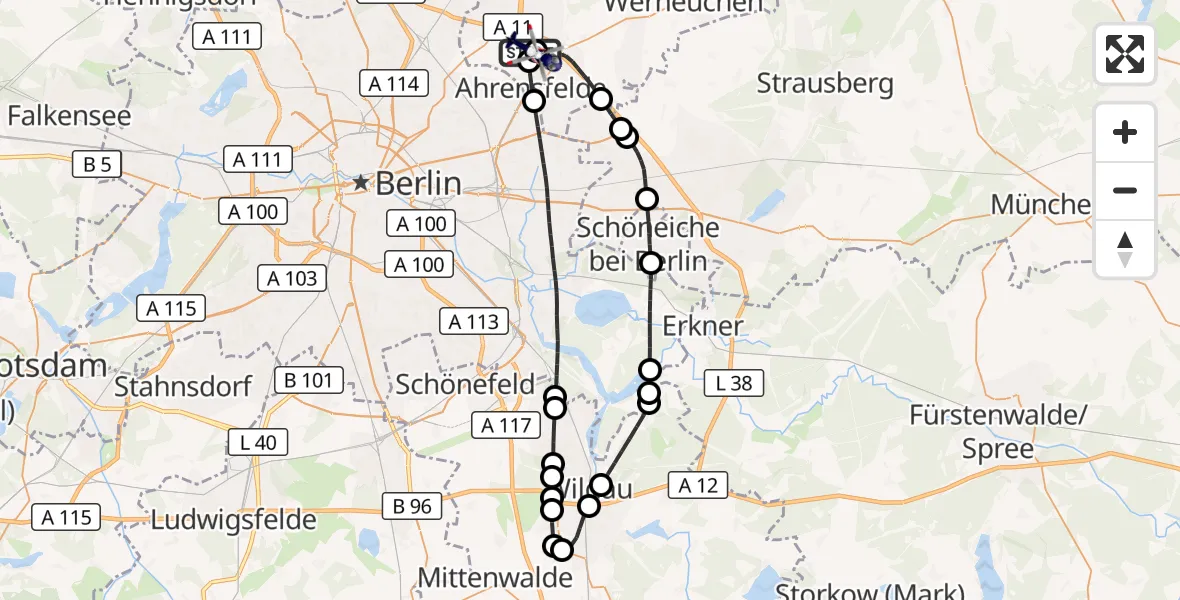 Flugroute Polizeihubschrauber Ahrensfelde Hubschrauberlandeplatz - Ahrensfelde Hubschrauberlandeplatz, 18 Juli 2026, 09:15