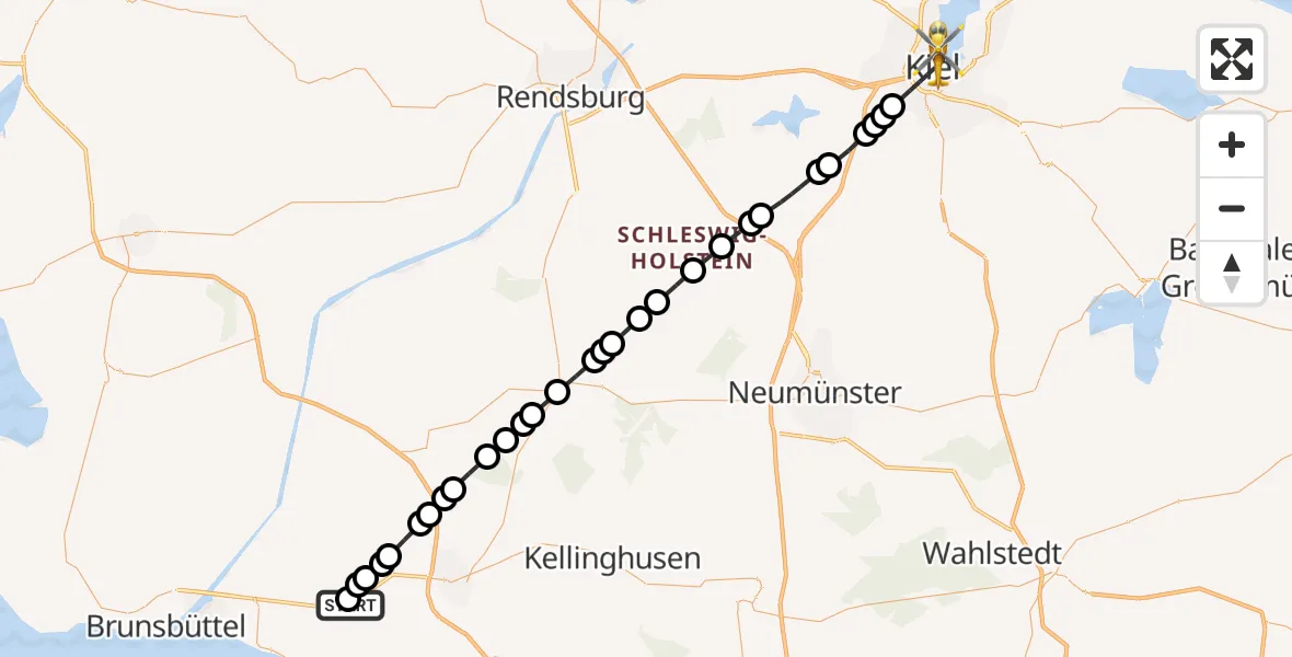 Flugroute Rettungshubschrauber Dammfleth - Kiel, 18 Juli 2026, 09:31