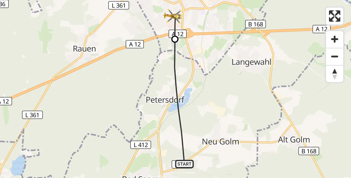 Flugroute Rettungshubschrauber Bad Saarow - Fürstenwalde/Spree, 18 Juli 2026, 09:44