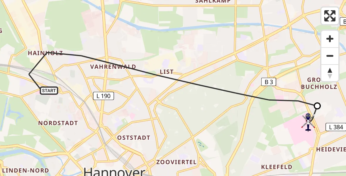 Flugroute Polizeihubschrauber Hannover - Hannover Luftrettung Hubschrauberlandeplatz (Christoph 4), 18 Juli 2026, 09:46