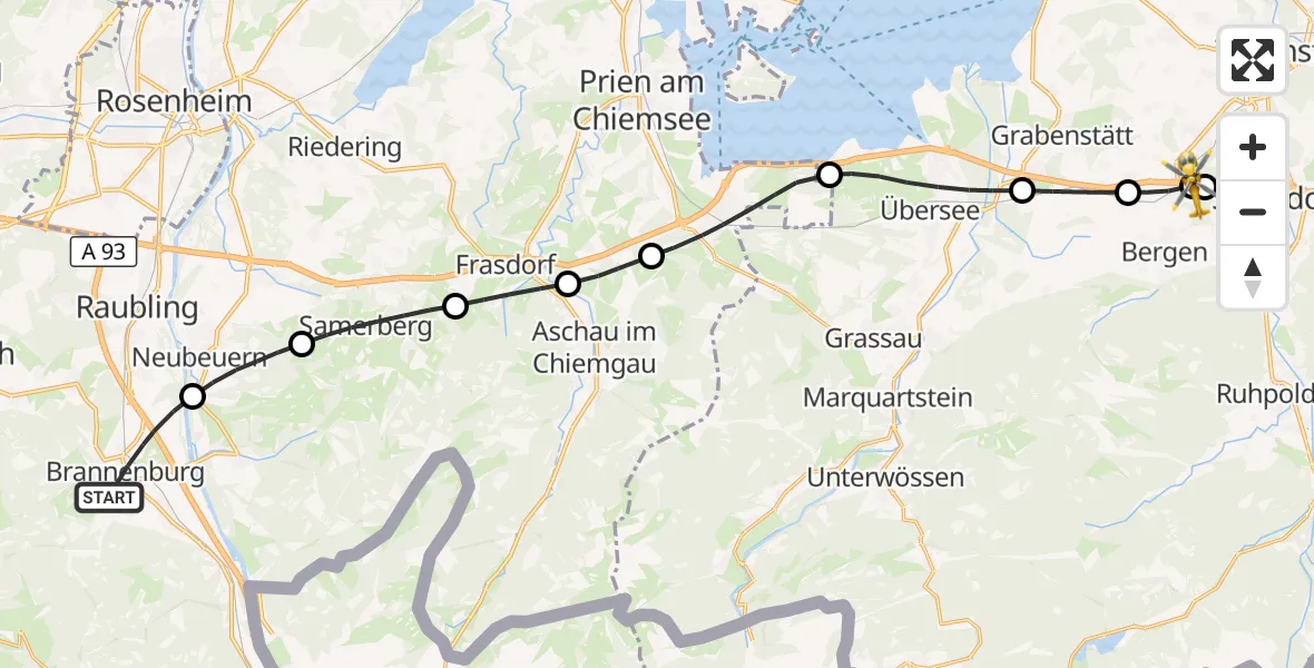Flugroute Rettungshubschrauber Brannenburg - Vachendorf, 18 Juli 2026, 09:47