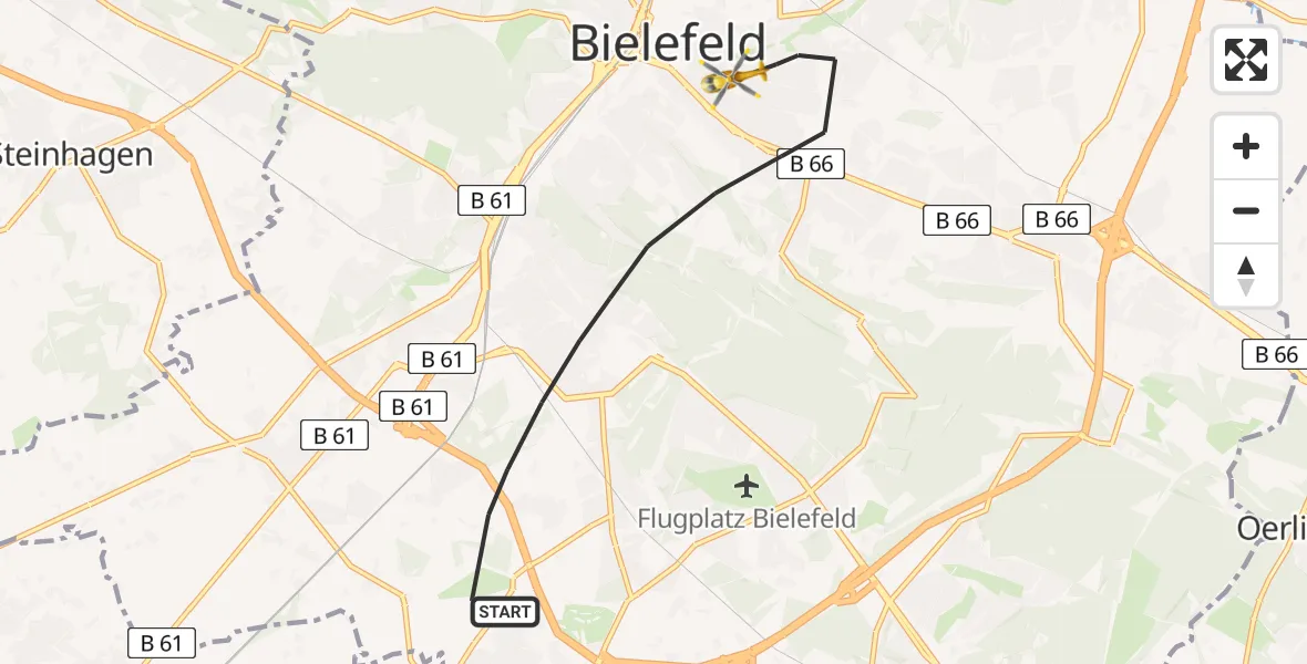 Flugroute Rettungshubschrauber Bielefeld - Bielefeld, 18 Juli 2026, 09:50