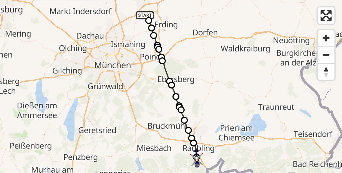 Flugroute Polizeihubschrauber München Flughafen - Brannenburg, 18 Juli 2026, 09:54
