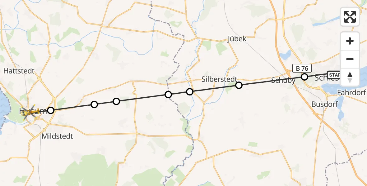 Flugroute Ambulanzhubschrauber Schleswig - Husum, 18 Juli 2026, 09:54