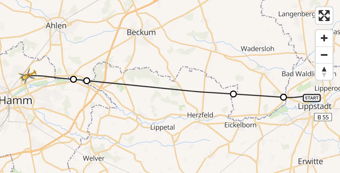 Flugroute Ambulanzhubschrauber Lippstadt - Hamm, 18 Juli 2026, 10:03