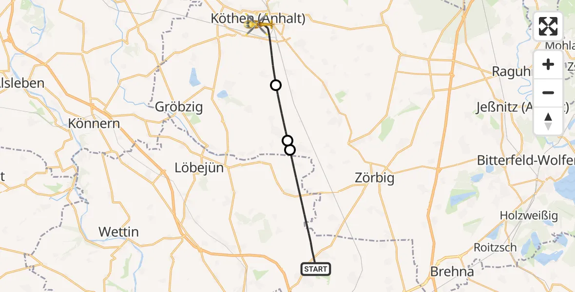 Flugroute Rettungshubschrauber Petersberg - Köthen (Anhalt), 18 Juli 2026, 10:09