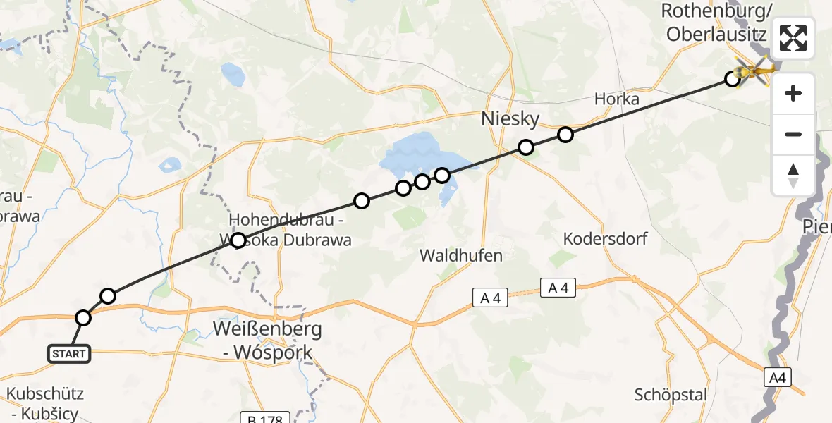 Flugroute Rettungshubschrauber Bautzen Flugplatz - Rothenburg/O.L., 18 Juli 2026, 10:11