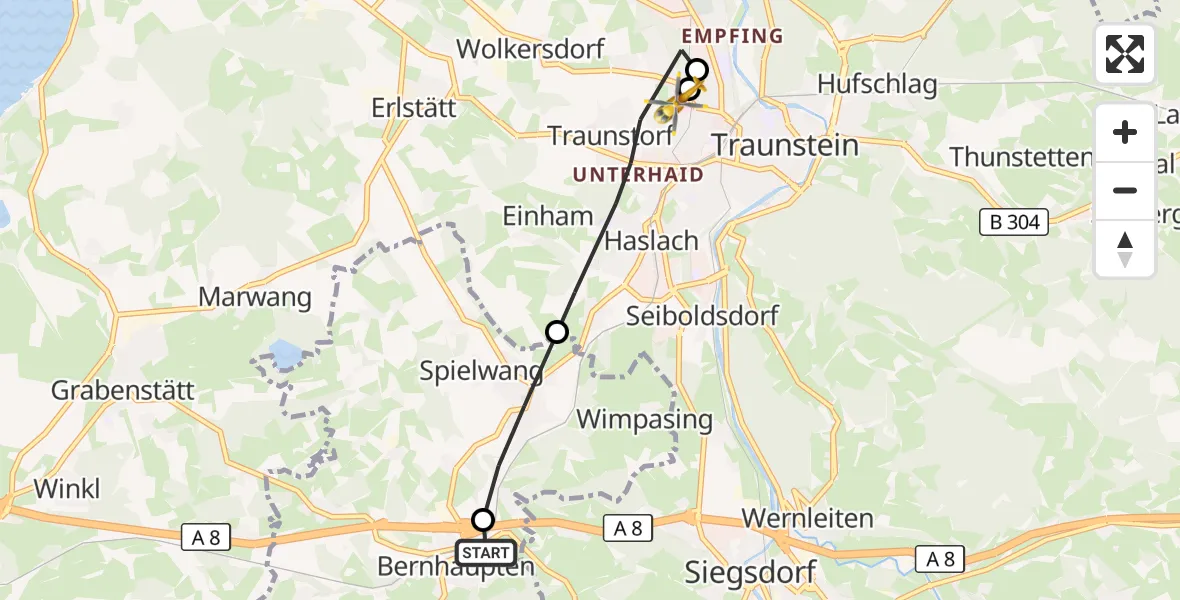 Flugroute Rettungshubschrauber Bergen - Traunstein Hospital, 18 Juli 2026, 10:14