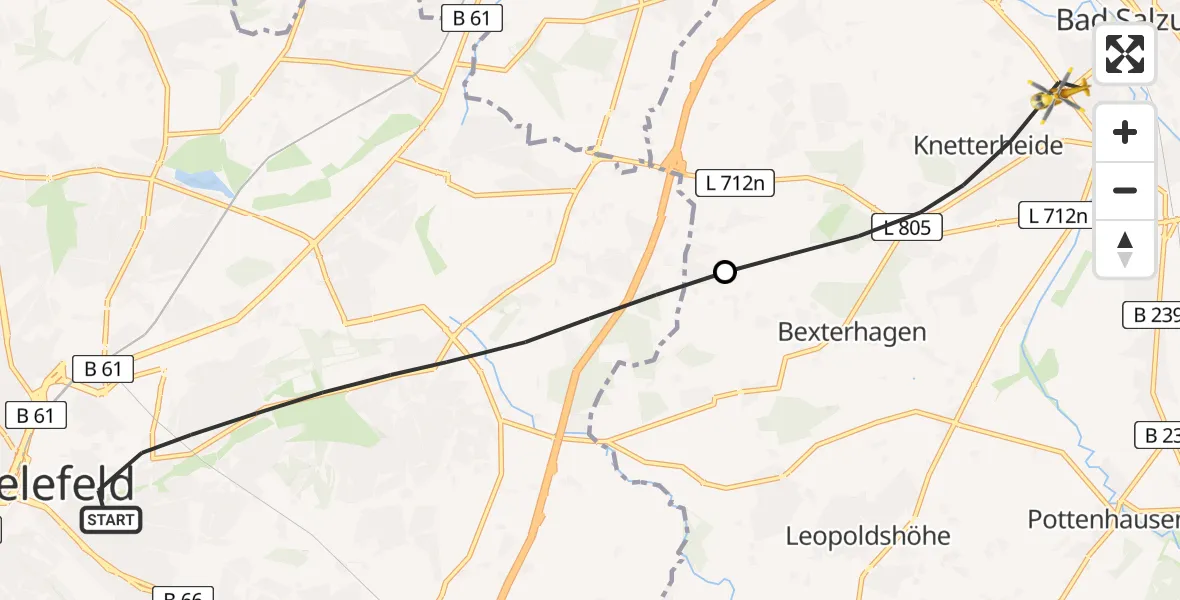 Flugroute Rettungshubschrauber Bielefeld - Bad Salzuflen, 18 Juli 2026, 10:18