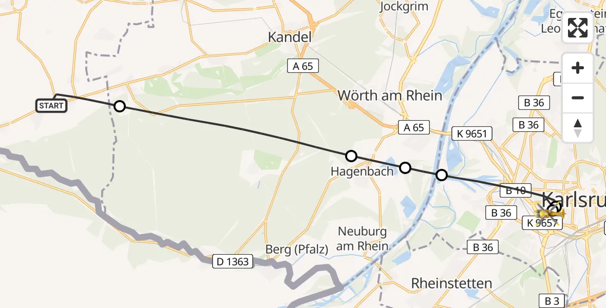 Flugroute Ambulanzhubschrauber Steinfeld - Sankt Vincentius Hospital, 18 Juli 2026, 10:26