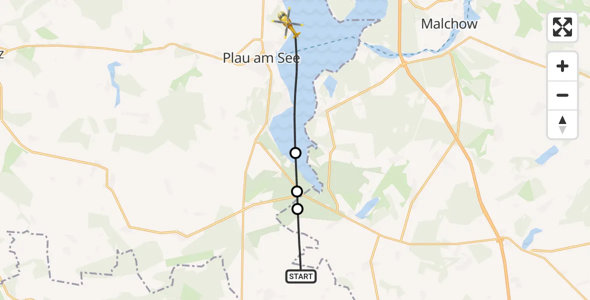 Flugroute Rettungshubschrauber Ganzlin - Plau am See, 18 Juli 2026, 10:37