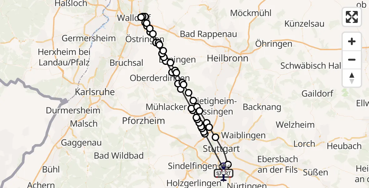Flugroute Polizeihubschrauber Flughafen Stuttgart - Flughafen Stuttgart, 18 Juli 2026, 10:39