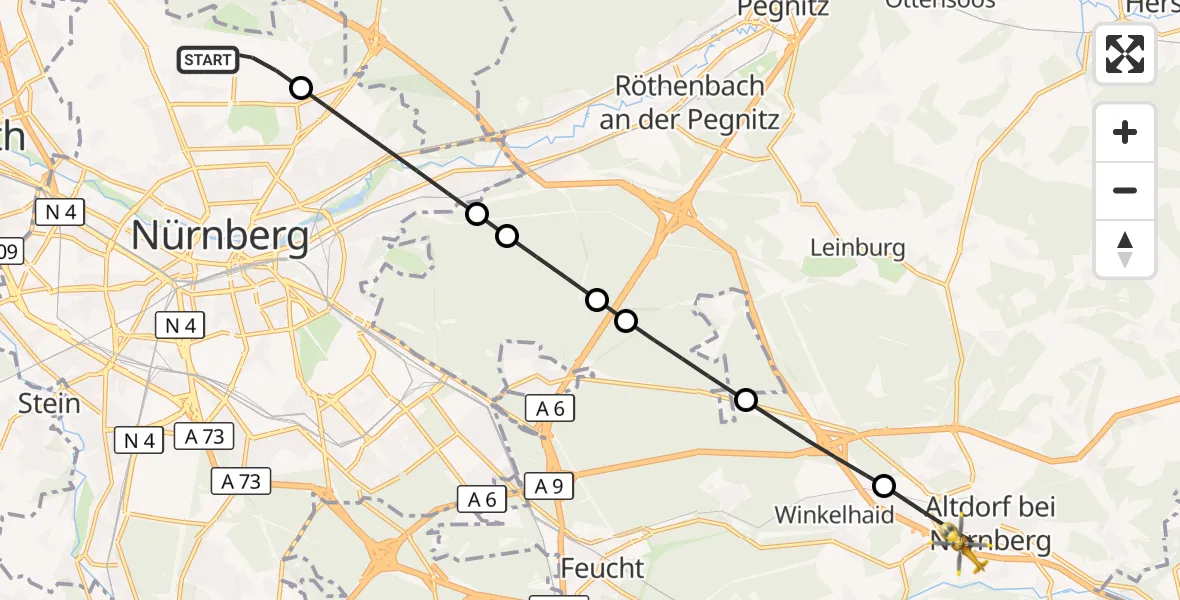Flugroute Ambulanzhubschrauber Flughafen Nuremberg - Altdorf b.Nürnberg, 18 Juli 2026, 10:56
