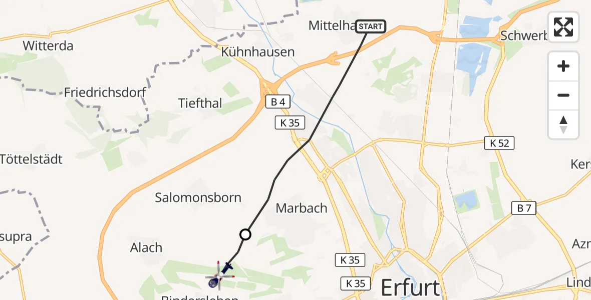 Flugroute Polizeihubschrauber Erfurt - Erfurt-Weimar Flughafen, 18 Juli 2026, 10:56