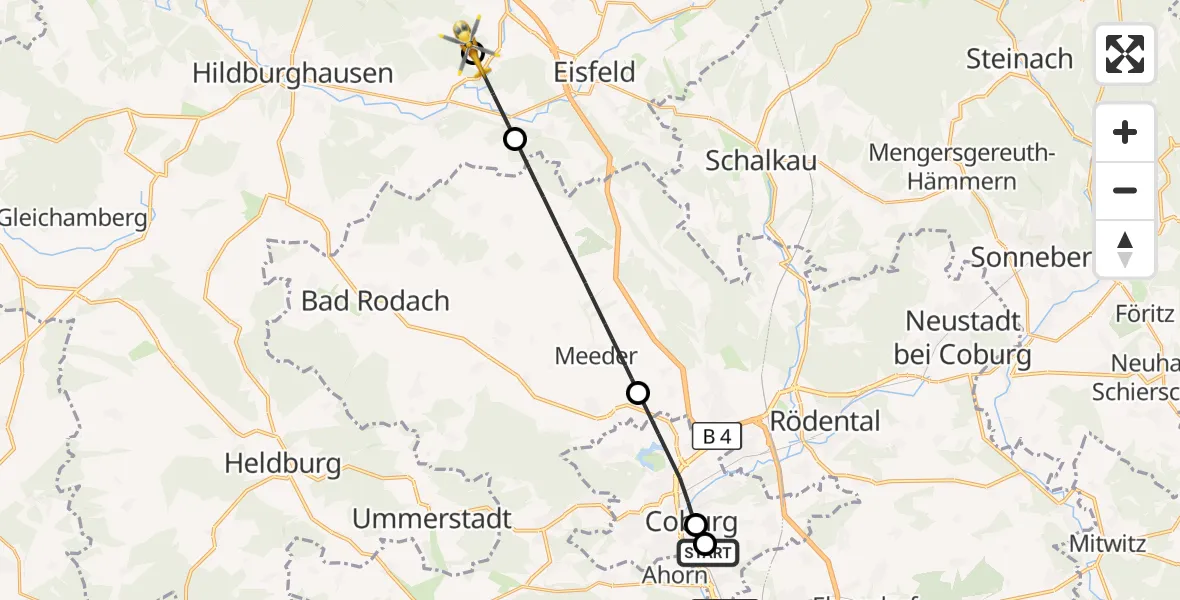 Flugroute Rettungshubschrauber Regiomed Hospital Coburg - Veilsdorf, 18 Juli 2026, 11:05
