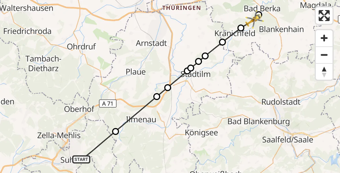 Flugroute Ambulanzhubschrauber Suhl - Bad Berka, 18 Juli 2026, 11:11