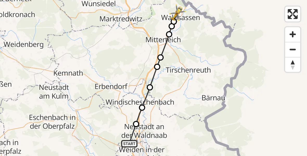 Flugroute Ambulanzhubschrauber Altenstadt a.d.Waldnaab - Waldsassen, 18 Juli 2026, 11:17