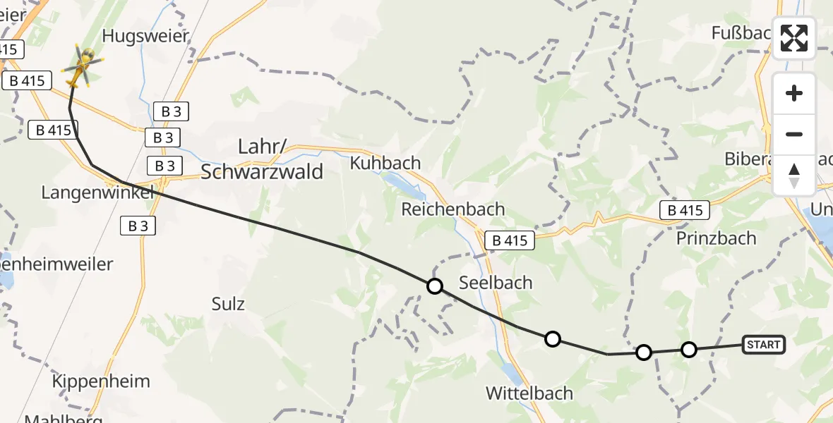 Flugroute Rettungshubschrauber Steinach - Lahr/Schwarzwald, 18 Juli 2026, 11:18