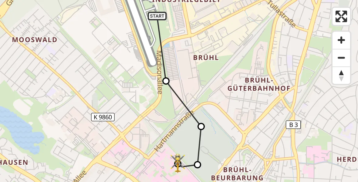 Flugroute Ambulanzhubschrauber Freiburg im Breisgau Flugplatz - Freiburg University Hospital Heliport 1, 18 Juli 2026, 11:20