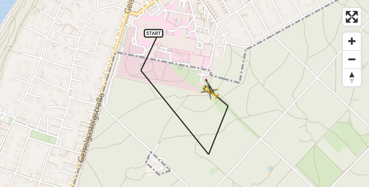 Flugroute Rettungshubschrauber ADAC Air Rescue Center Hubschrauberlandeplatz (Christoph 1) - ADAC Air Rescue Center Hubschrauberlandeplatz (Christoph 1), 18 Juli 2026, 11:21
