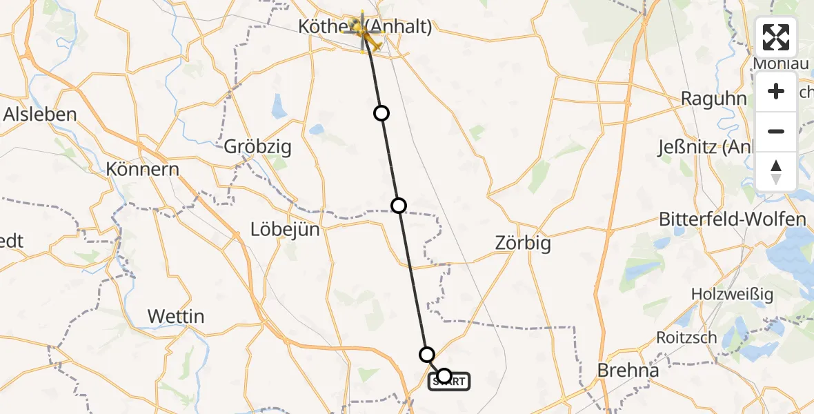 Flugroute Rettungshubschrauber Halle-Oppin Flugplatz - Köthen (Anhalt), 18 Juli 2026, 11:22