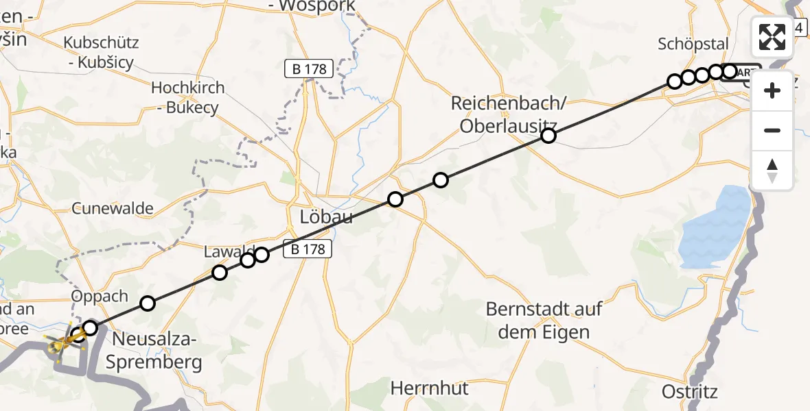 Flugroute Rettungshubschrauber Görlitz Hospital - Sohland a.d.Spree, 18 Juli 2026, 11:30