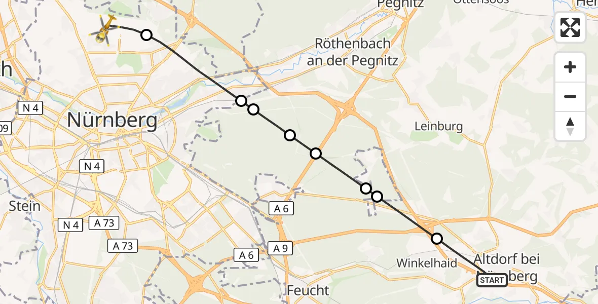 Flugroute Ambulanzhubschrauber Altdorf b.Nürnberg - Flughafen Nuremberg, 18 Juli 2026, 11:31