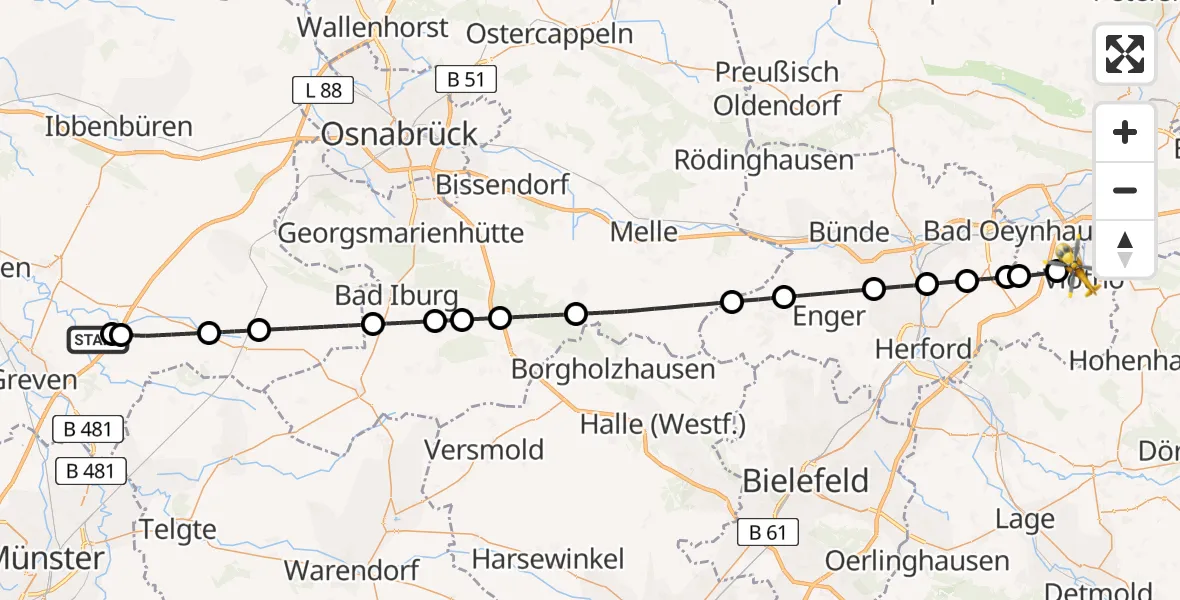 Flugroute Ambulanzhubschrauber Christoph  Westfalen-ADAC - Vlotho, 18 Juli 2026, 11:37