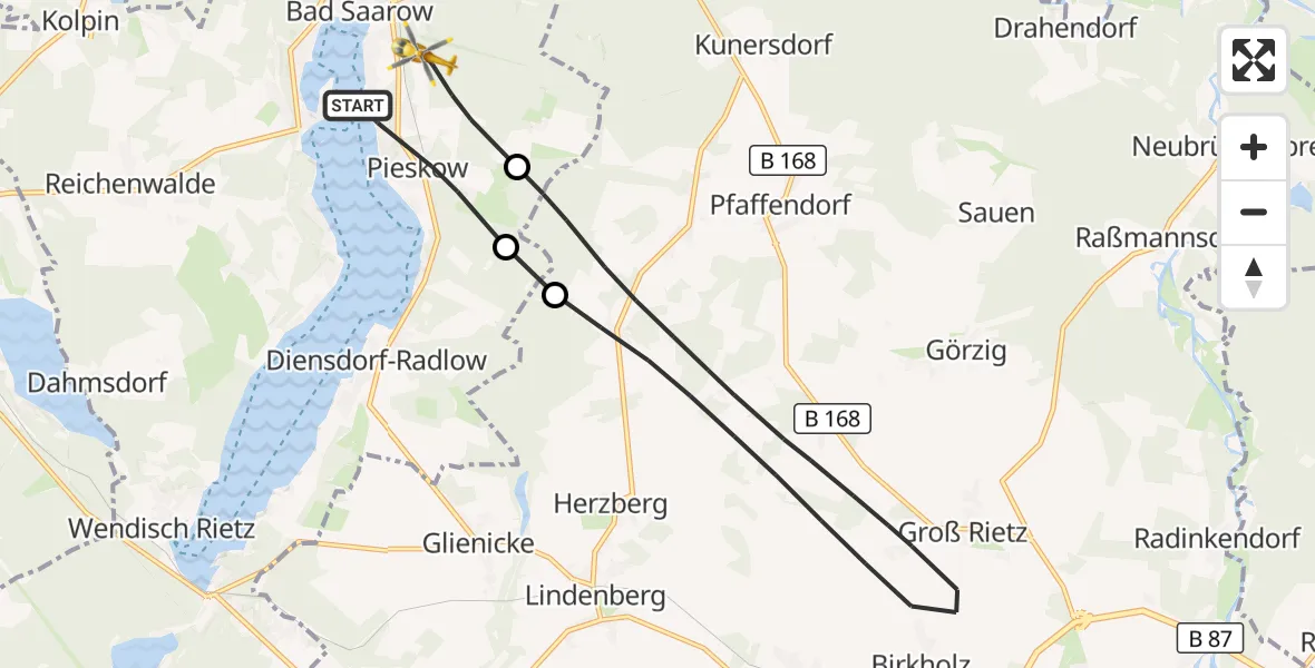 Flugroute Rettungshubschrauber Bad Saarow - Bad Saarow, 18 Juli 2026, 11:39