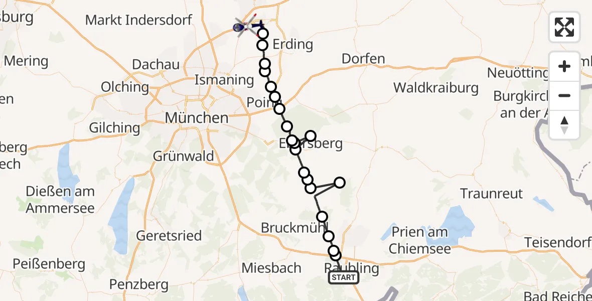 Flugroute Polizeihubschrauber Raubling - München Flughafen, 18 Juli 2026, 11:40