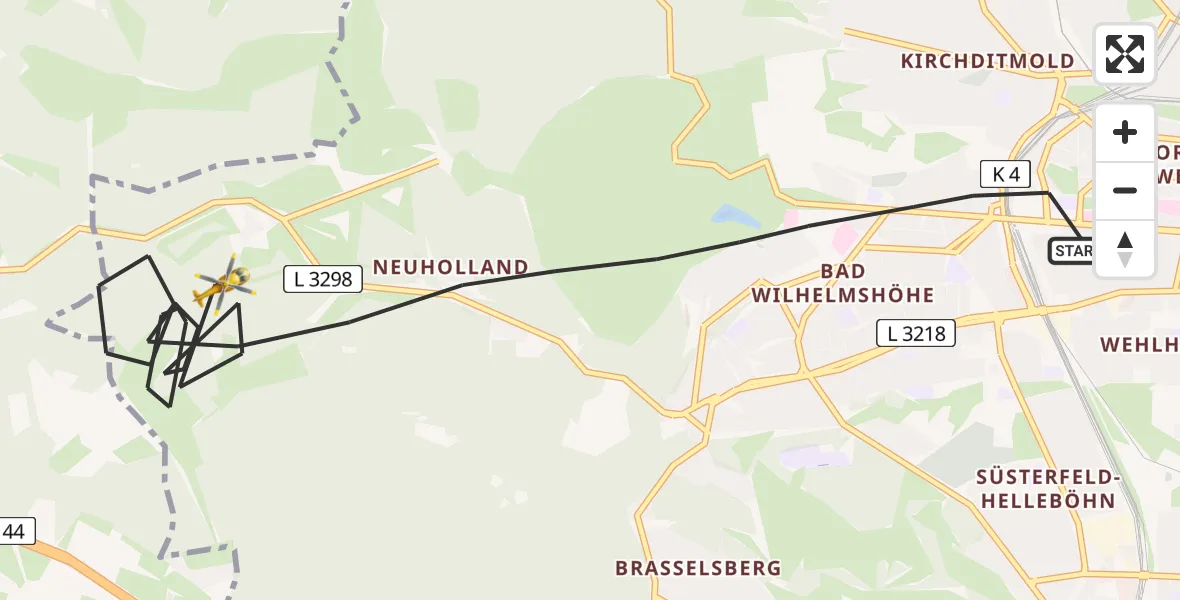 Flugroute Rettungshubschrauber Kassel - Kassel, 18 Juli 2026, 11:47