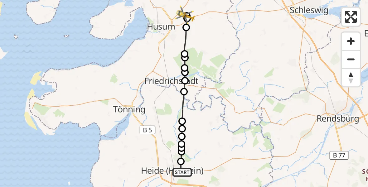 Flugroute Ambulanzhubschrauber Heide - Husum-Schwesing Flughafen, 18 Juli 2026, 11:49