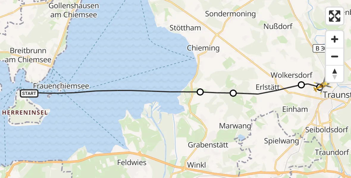 Flugroute Rettungshubschrauber Chiemsee (See) - Traunstein Hospital, 18 Juli 2026, 12:04