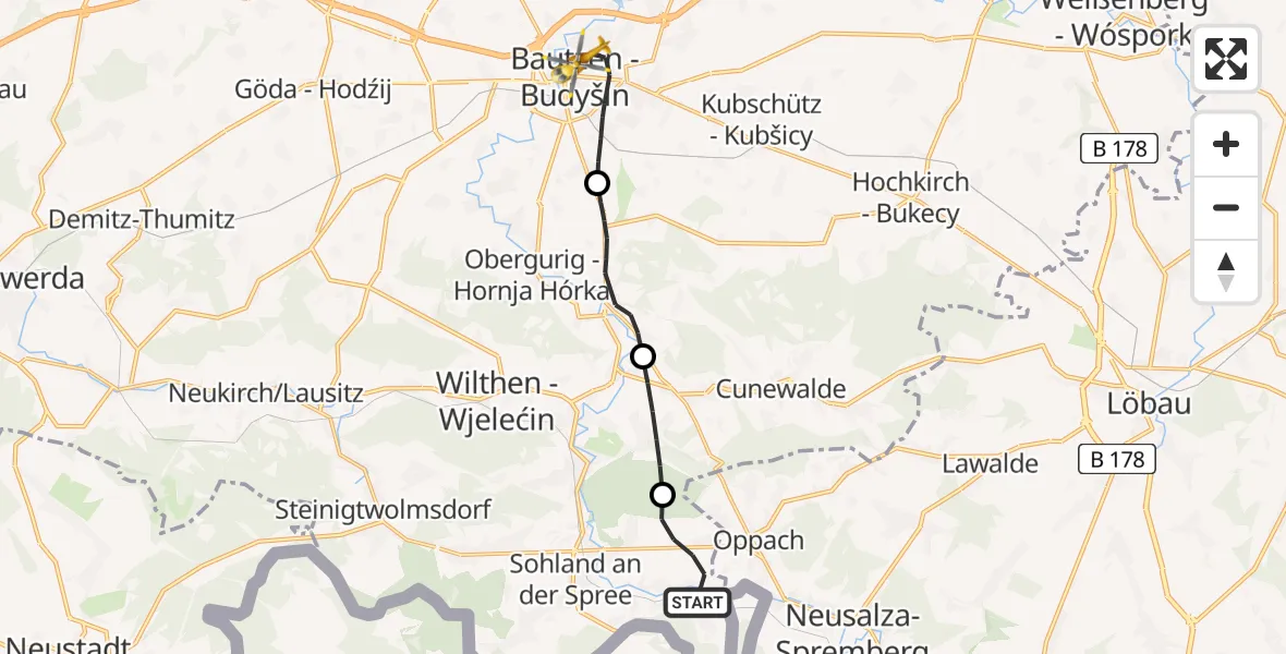 Flugroute Rettungshubschrauber Sohland a.d.Spree - Bautzen, 18 Juli 2026, 12:07