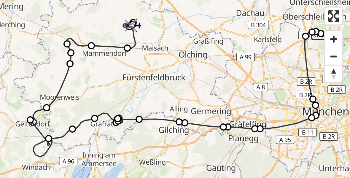 Flugroute Polizeihubschrauber Oberschleißheim - Egenhofen, 18 Juli 2026, 12:28