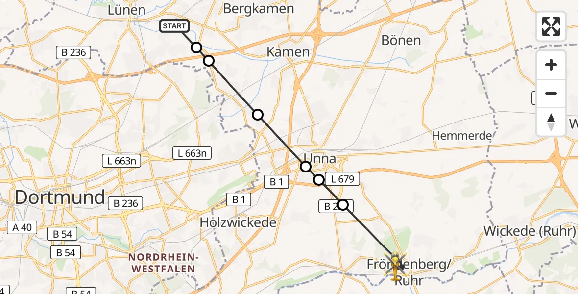 Flugroute Rettungshubschrauber Bergkamen - Fröndenberg/Ruhr, 18 Juli 2026, 12:32